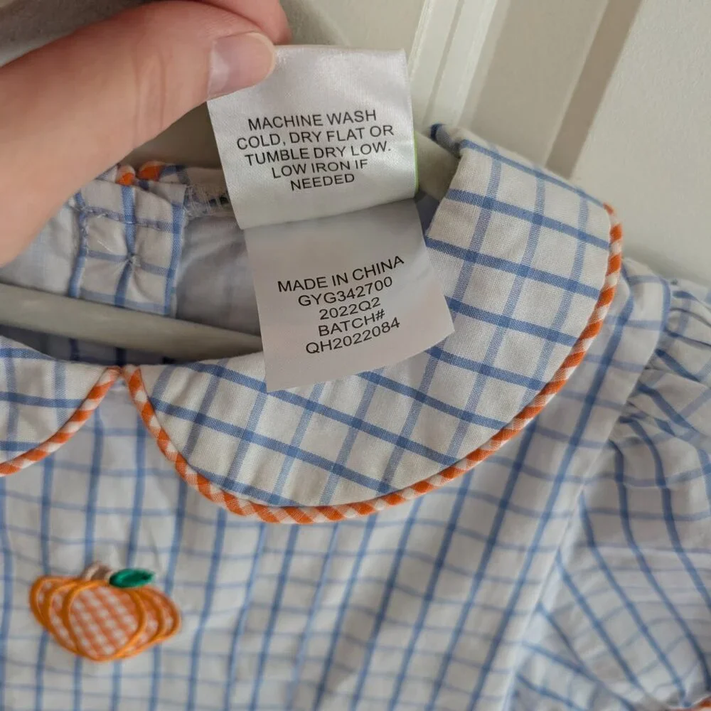 Blue Gingham Pumpkin Applique Kids Formal Dress